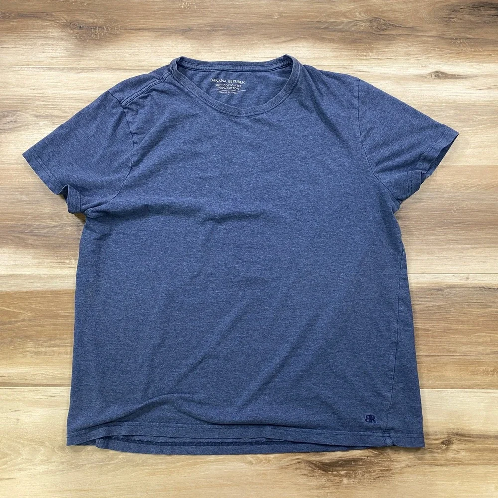 Banana Republic T-Shirt Men Large Minimalist 100% Soft Cotton Tee Regular Blue